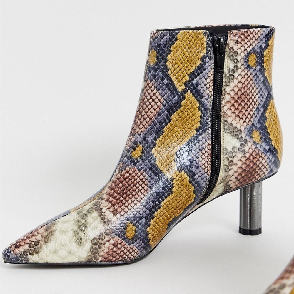 Funky multi-colored snakeskin booties. Brand new!